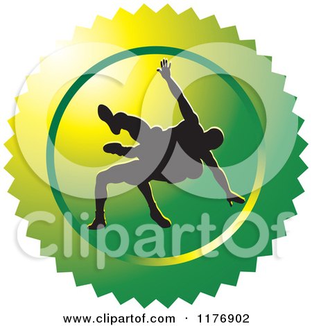 Clipart of a Green Wrestling Logo with Silhouetted Wrestlers - Royalty Free Vector Illustration by Lal Perera
