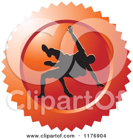 Clipart of a Red Wrestling Logo with Silhouetted Wrestlers - Royalty Free Vector Illustration by Lal Perera