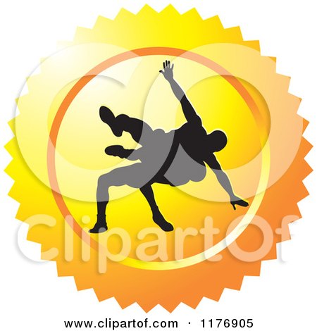 Clipart of a Yellow Wrestling Logo with Silhouetted Wrestlers - Royalty Free Vector Illustration by Lal Perera