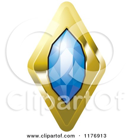 Clipart of a Long Blue Diamond with a Gold Setting - Royalty Free Vector Illustration by Lal Perera