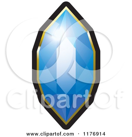 Clipart of a Long Blue Diamond with a Gold and Black Setting - Royalty Free Vector Illustration by Lal Perera