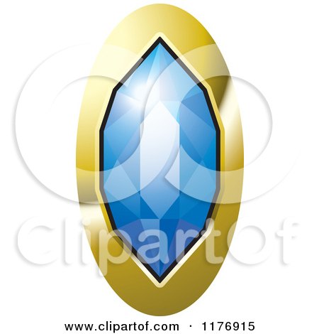 Clipart of a Long Blue Diamond with a Thick Gold Setting - Royalty Free Vector Illustration by Lal Perera