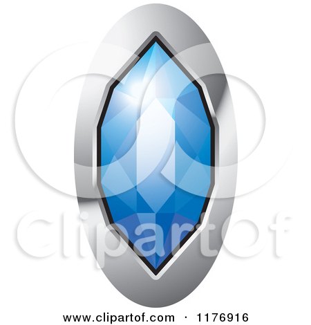Clipart of a Long Blue Diamond with a Silver Setting - Royalty Free Vector Illustration by Lal Perera
