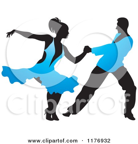 Clipart of a Ballroom Dancer Couple in Blue Outfits - Royalty Free Vector Illustration by Lal Perera