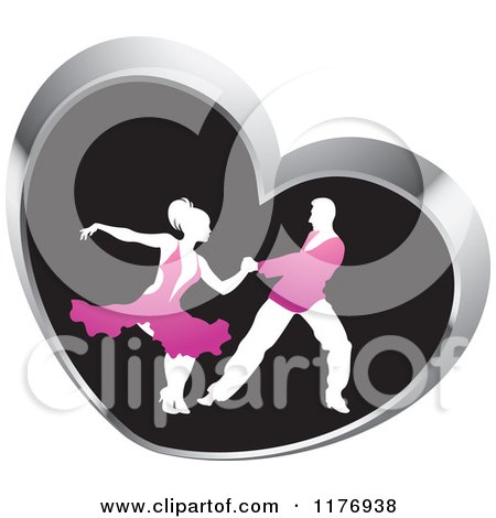 Clipart of a Ballroom Dancer Couple in Pink Outfits, Dancing in a Silver Heart - Royalty Free Vector Illustration by Lal Perera