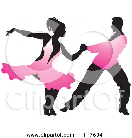 Clipart of a Ballroom Dancer Couple in Pink Outfits - Royalty Free Vector Illustration by Lal Perera