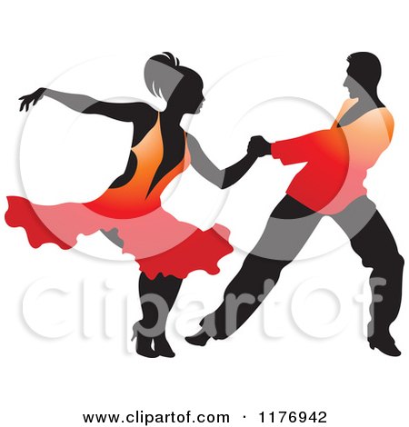 Clipart of a Ballroom Dancer Couple in Red Outfits - Royalty Free Vector Illustration by Lal Perera