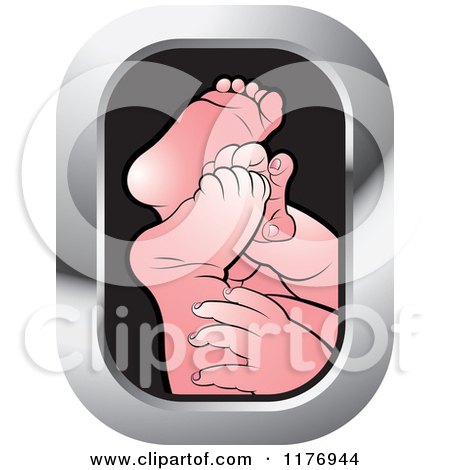 Clipart of a White Baby Feet Icon with a Silver Frame - Royalty Free Vector Illustration by Lal Perera