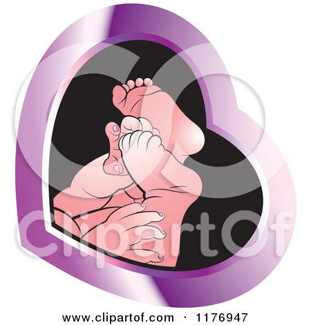 Clipart of White Baby Feet over Blak in a Purple Heart - Royalty Free Vector Illustration by Lal Perera