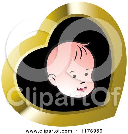 Clipart of a White Baby Face over Black in a Gold Heart - Royalty Free Vector Illustration by Lal Perera