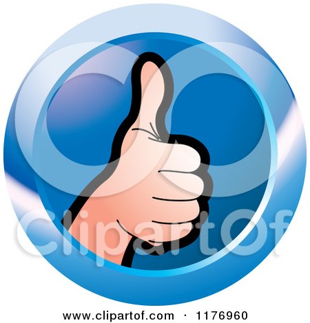 Clipart of a Thumb up Hand on a Blue Icon - Royalty Free Vector Illustration by Lal Perera