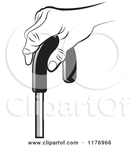 Clipart of a Black and White Senior Hand on a Cane - Royalty Free Vector Illustration by Lal Perera