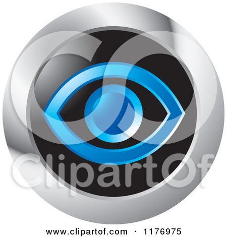 Clipart of a Blue Eye on Black in a Round Silver Icon - Royalty Free Vector Illustration by Lal Perera