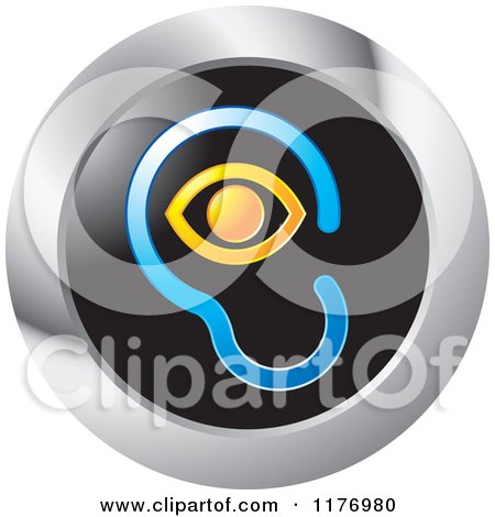 Clipart of an Ear and Eye Design on a Black and Silver Icon - Royalty Free Vector Illustration by Lal Perera