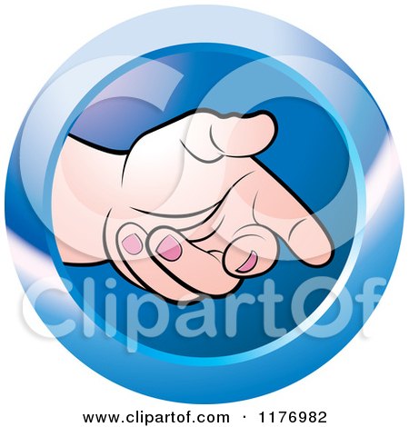 Clipart of an Extended Offering Hand on a Blue Icon - Royalty Free Vector Illustration by Lal Perera