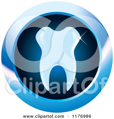 Clipart of a Gleaming Tooth on a Blue Icon - Royalty Free Vector Illustration by Lal Perera