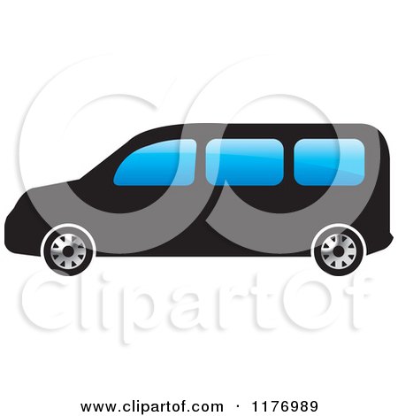Clipart of a Black Mini Van with Blue Windows - Royalty Free Vector Illustration by Lal Perera