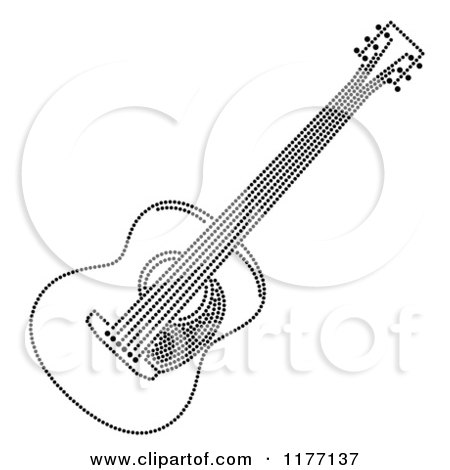 Clipart of a Black and White Rhinestone Dot Guitar - Royalty Free Vector Illustration by Cherie Reve