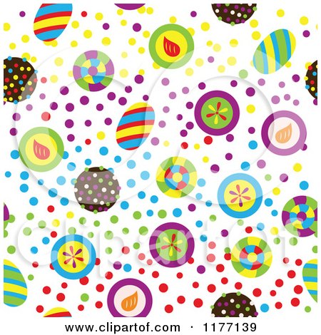 Clipart of a Seamless Background Pattern of Colorful Candy and Dots - Royalty Free Vector Illustration by Cherie Reve