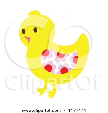Clipart of a Happy Yellow Chick with a Floral Wing - Royalty Free Vector Illustration by Cherie Reve