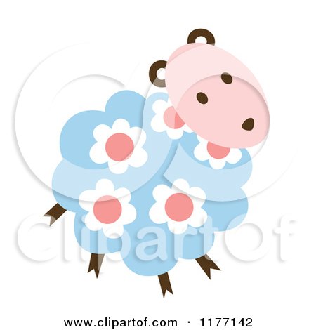 Clipart of a Curious Lamb with Floral Wool - Royalty Free Vector Illustration by Cherie Reve