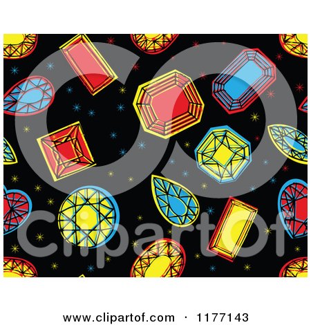 Clipart of a Seamless Background Pattern of Bling Gems on Black - Royalty Free Vector Illustration by Cherie Reve