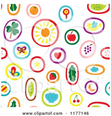 Clipart of a Seamless Background Pattern of Plants Nature Fruit Insects and Birds - Royalty Free Vector Illustration by Cherie Reve
