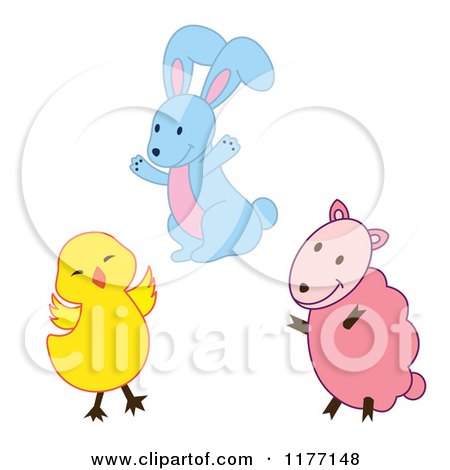 Clipart of a Happy Chick Rabbit and Lamb - Royalty Free Vector Illustration by Cherie Reve