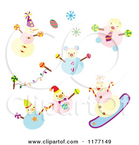 Clipart of a Happy Snowmen with Snowflakes and Candy - Royalty Free Vector Illustration by Cherie Reve