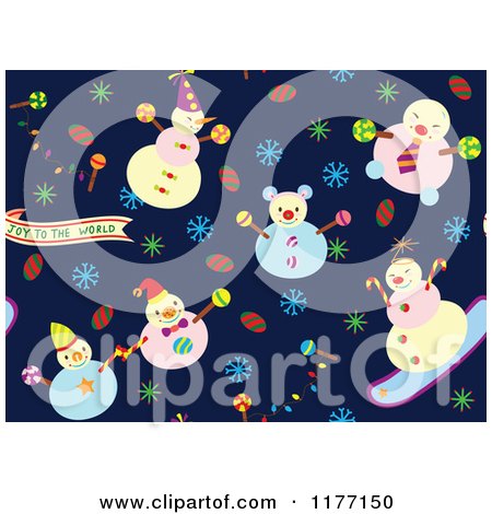 Clipart of a Seamless Background Pattern of Snowmen on Blue - Royalty Free Vector Illustration by Cherie Reve