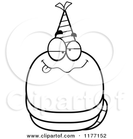 Cartoon of a Drunk Birthday Worm Wearing a Party Hat - Royalty Free Vector Clipart by Cory Thoman