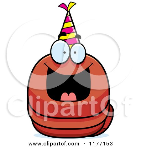 Cartoon of a Happy Birthday Worm Wearing a Party Hat - Royalty Free Vector Clipart by Cory Thoman