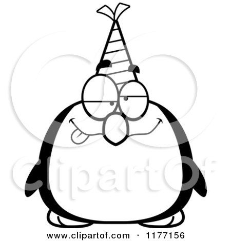 Cartoon of a Drunk Birthday Penguin Wearing a Party Hat - Royalty Free Vector Clipart by Cory Thoman