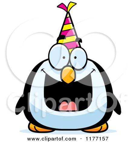 Cartoon of a Happy Birthday Penguin Wearing a Party Hat - Royalty Free Vector Clipart by Cory Thoman