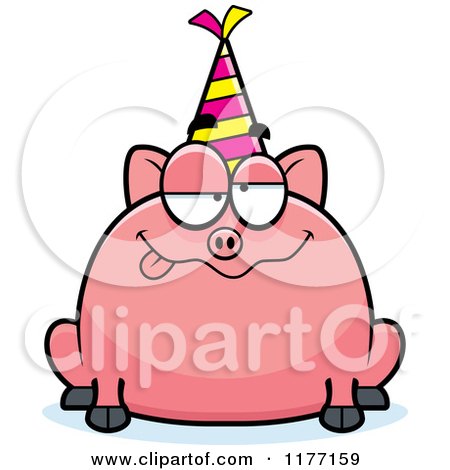 Cartoon of a Drunk Birthday Pig Wearing a Party Hat - Royalty Free Vector Clipart by Cory Thoman