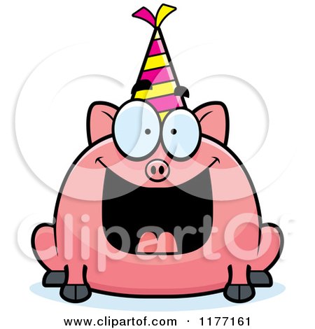 Cartoon of a Happy Birthday Pig Wearing a Party Hat - Royalty Free Vector Clipart by Cory Thoman