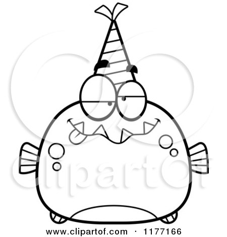 Cartoon of a Drunk Birthday Piranha Wearing a Party Hat - Royalty Free Vector Clipart by Cory Thoman