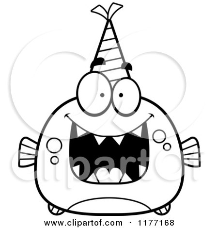 Cartoon of a Happy Birthday Piranha Wearing a Party Hat - Royalty Free Vector Clipart by Cory Thoman