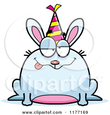 Cartoon of a Drunk Birthday Rabbit Wearing a Party Hat - Royalty Free Vector Clipart by Cory Thoman