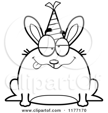 Cartoon of a Drunk Birthday Rabbit Wearing a Party Hat - Royalty Free Vector Clipart by Cory Thoman