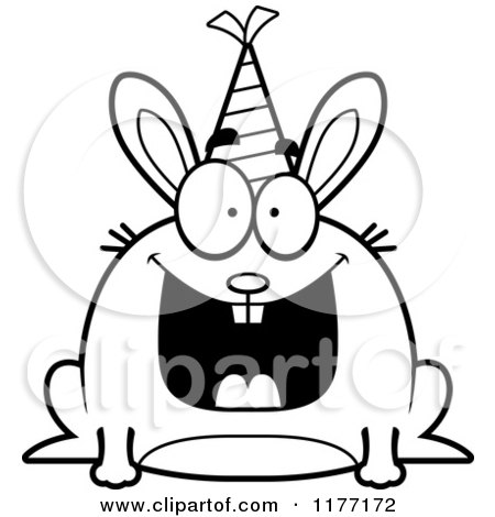 Cartoon of a Happy Birthday Rabbit Wearing a Party Hat - Royalty Free Vector Clipart by Cory Thoman