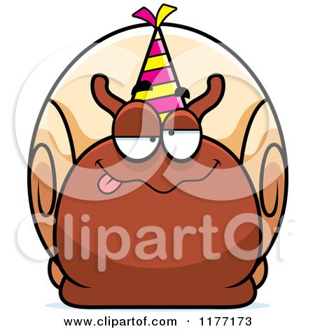 Cartoon of a Drunk Birthday Snail Wearing a Party Hat - Royalty Free Vector Clipart by Cory Thoman