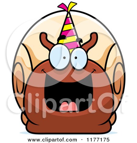 Cartoon of a Happy Birthday Snail Wearing a Party Hat - Royalty Free Vector Clipart by Cory Thoman