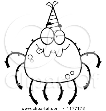 Cartoon of a Drunk Birthday Spider Wearing a Party Hat - Royalty Free Vector Clipart by Cory Thoman