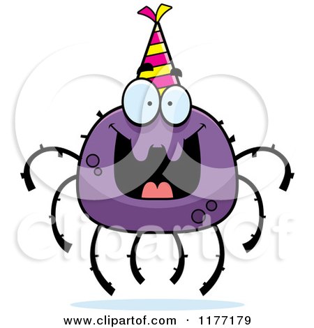 Cartoon of a Happy Birthday Spider Wearing a Party Hat - Royalty Free Vector Clipart by Cory Thoman