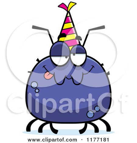 Cartoon of a Drunk Birthday Tick Wearing a Party Hat - Royalty Free Vector Clipart by Cory Thoman