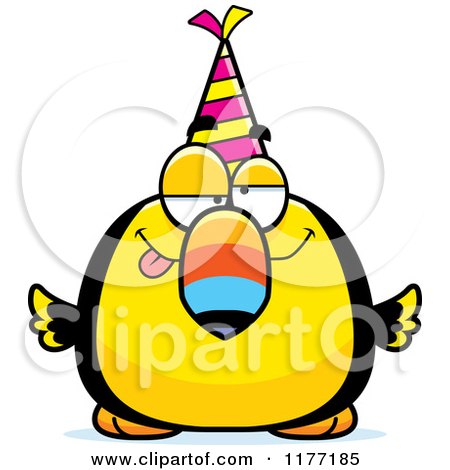 Cartoon of a Drunk Birthday Toucan Wearing a Party Hat - Royalty Free Vector Clipart by Cory Thoman