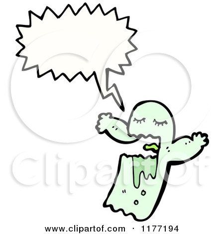 Cartoon of a Green Ghoul with a Conversation Bubble - Royalty Free Vector Illustration by lineartestpilot