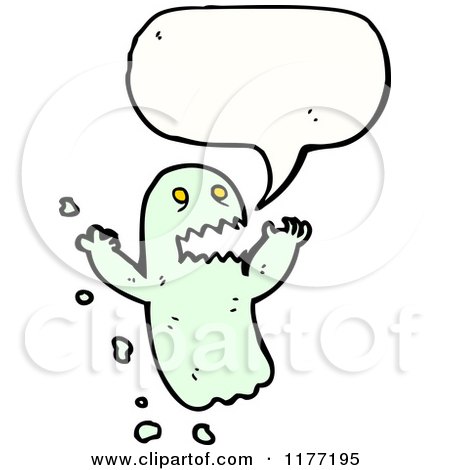 Cartoon of a Green Ghoul with a Conversation Bubble - Royalty Free Vector Illustration by lineartestpilot