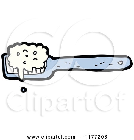 Cartoon Of A | Blue Toothbrush With Paste | Royalty Free Vector Clipart by lineartestpilot